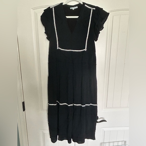 see and be seen Dresses & Skirts - Black and ivory ruffle sleeved Maxi Sundress with V-neck